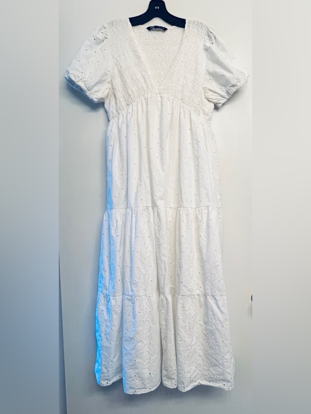 Zara White Embroidered Voluminous bohemian Casual Maxi Dress size XL - Picture 3 of 12